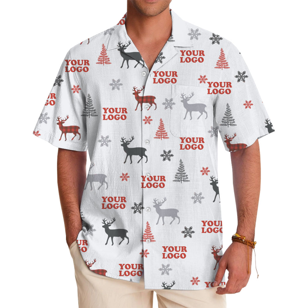 [Live Preview] Christmas Tree And Reindeer Custom Logo Hawaiian Shirt - variant image 1