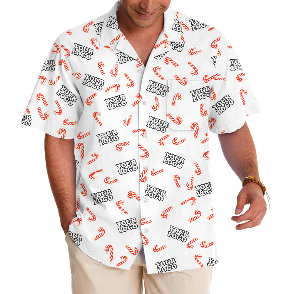 Christmas Candy Cane Custom Logo Hawaiian Shirt - variant image 1