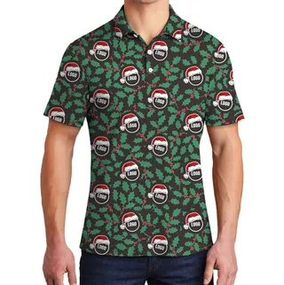 Custom Logo Christmas Holly Polo Shirt