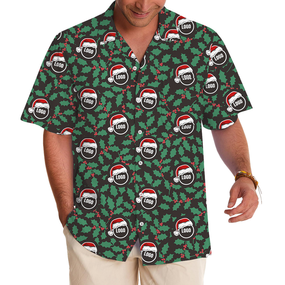 Christmas Holly Custom Company Logo Hawaiian Shirt - variant image 1