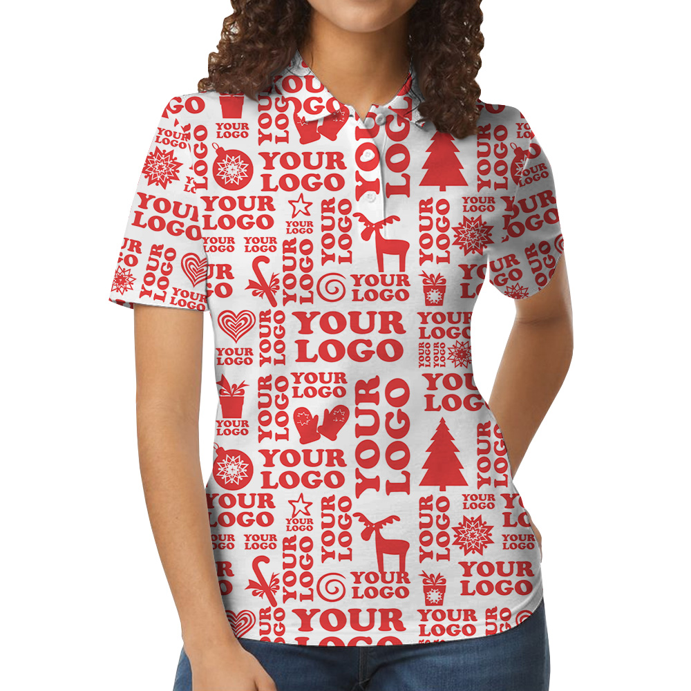Custom Logo Festive Red Christmas Holiday Polo Shirt