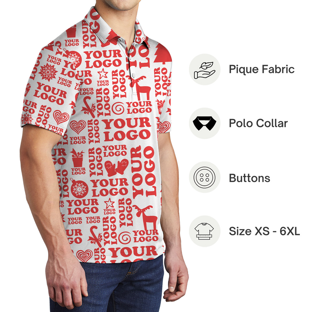 Custom Logo Festive Red Christmas Holiday Polo Shirt