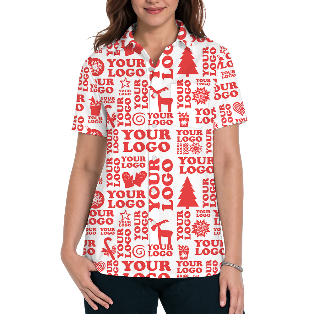 Custom Logo Festive Red Christmas Hawaiian Holiday Shirt
