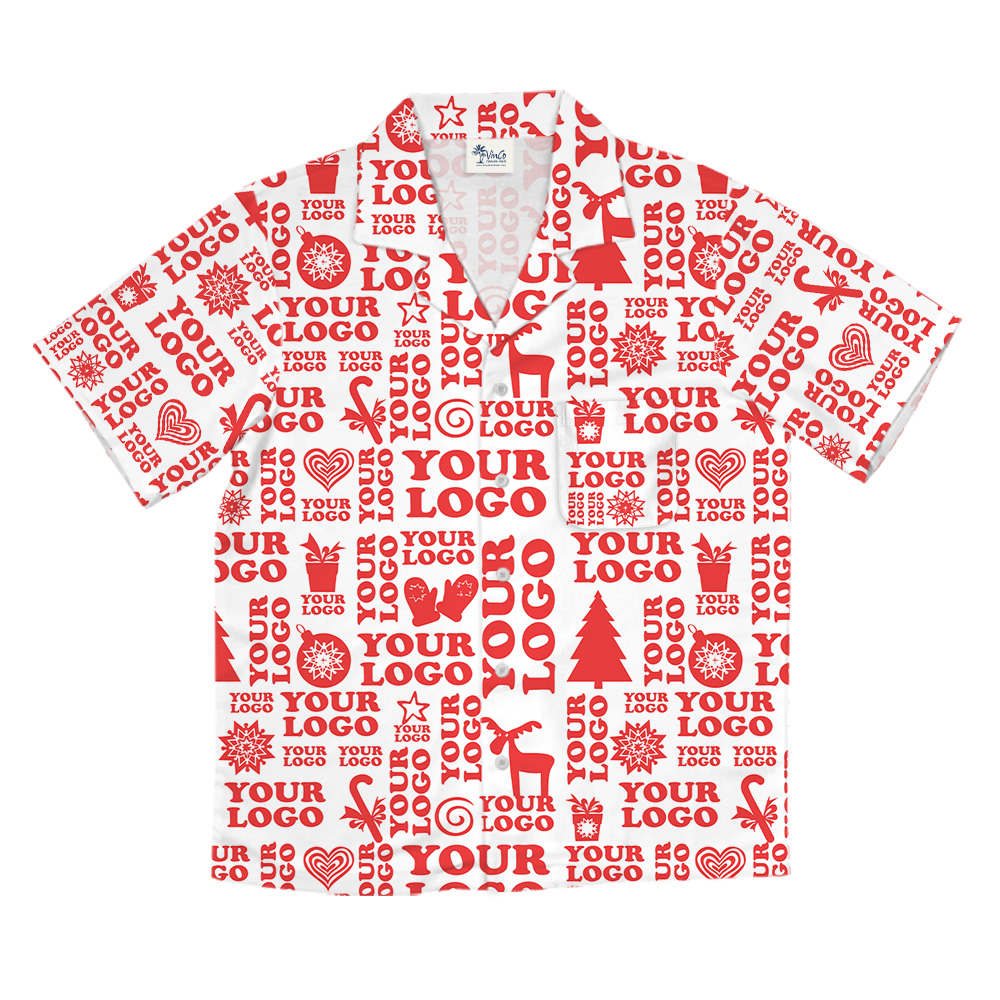 Custom Logo Festive Red Christmas Hawaiian Holiday Shirt