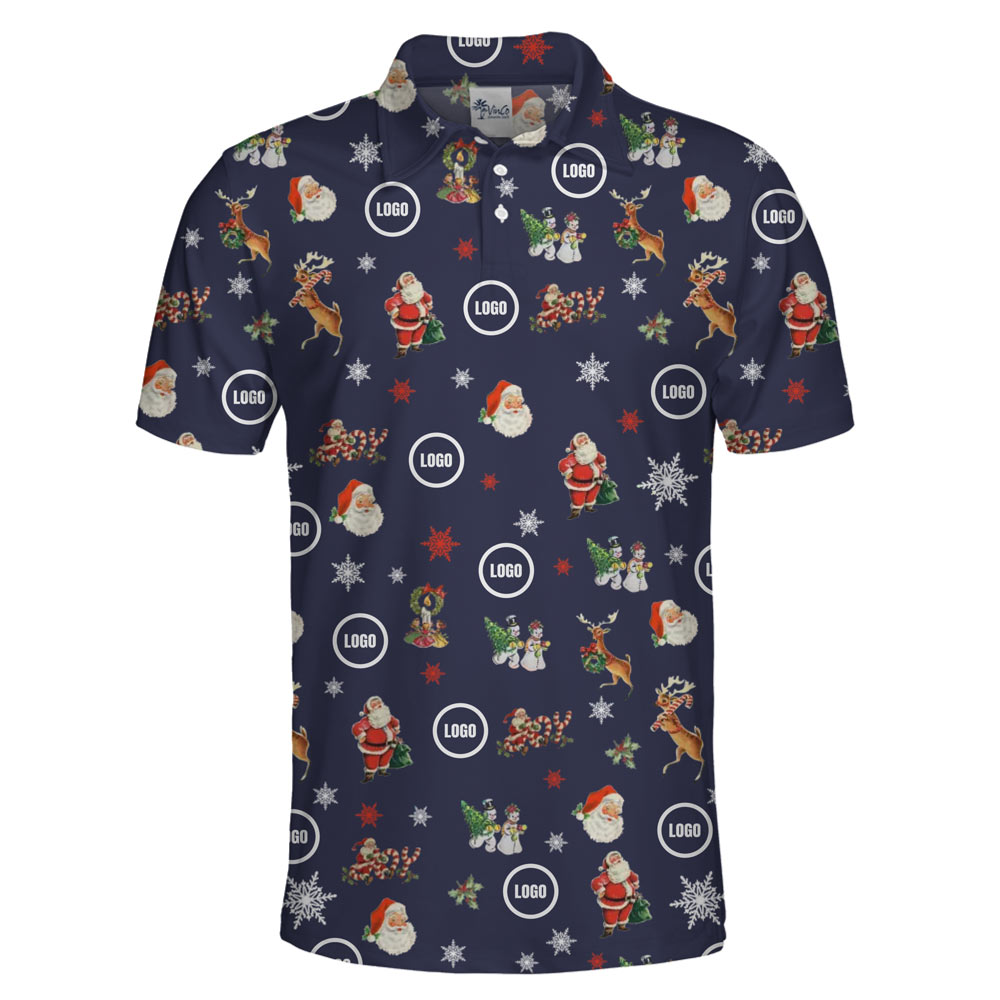 [Live Preview] Santa And Snow Couple Christmas Custom Logo Polo Shirt