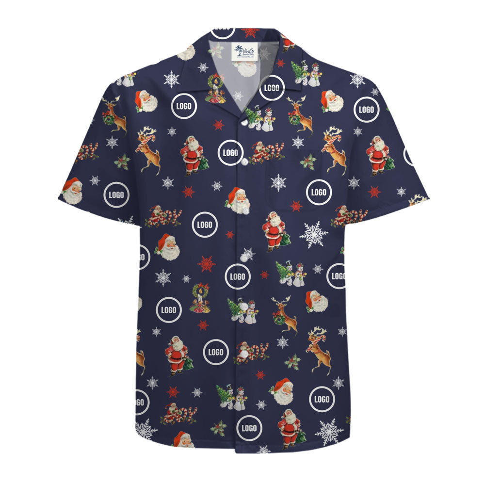 [Live Preview] Santa And Snow Couple Christmas Custom Logo Hawaiian Shirt