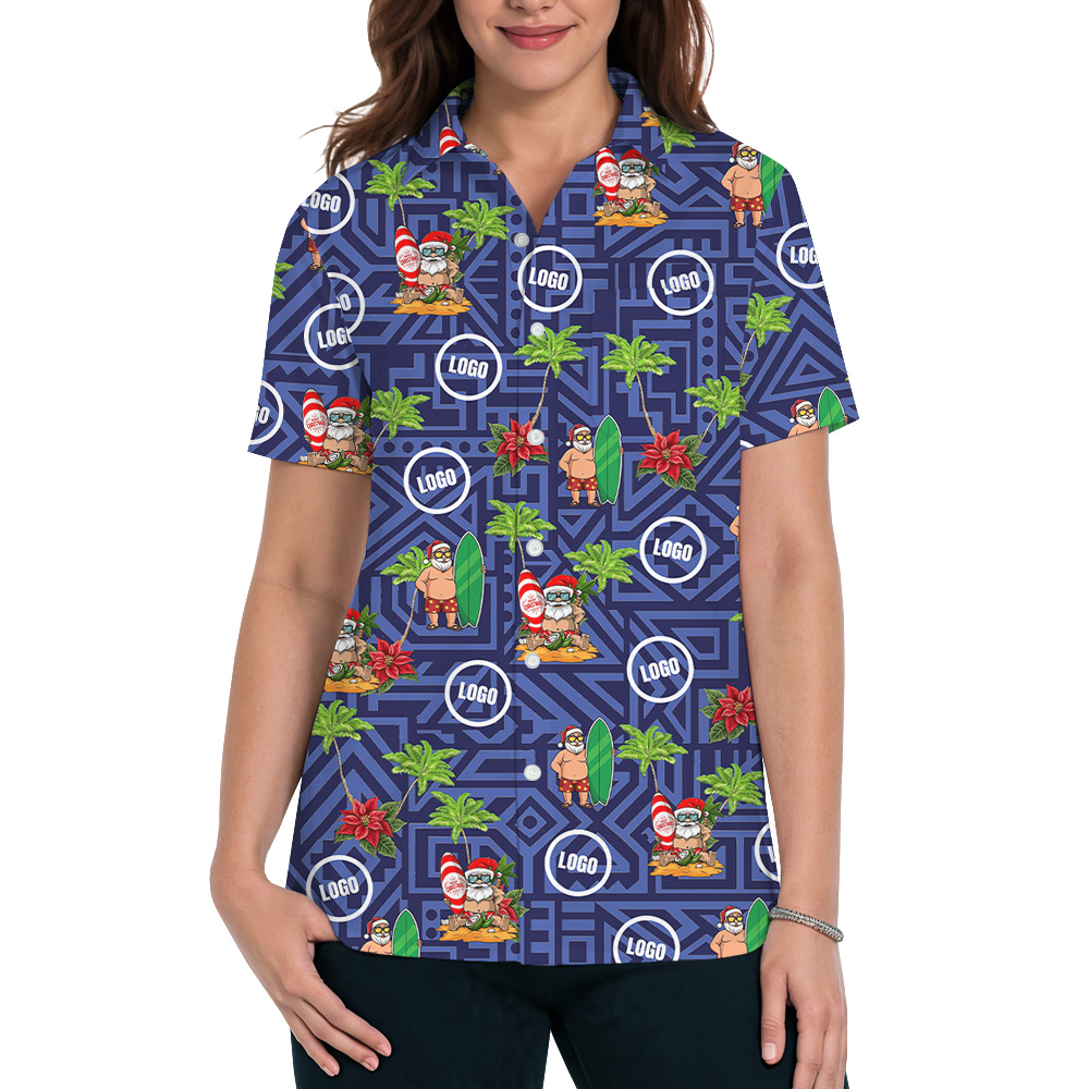 Geometric Blue Surfing Santa Tropical Hawaiian Shirt Christmas Custom Logo