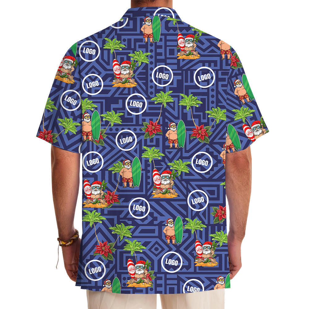 Geometric Blue Surfing Santa Tropical Hawaiian Shirt Christmas Custom Logo
