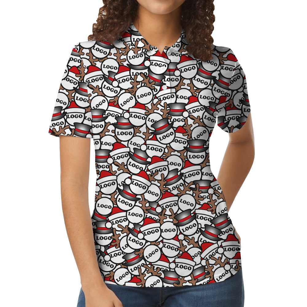 Santa And Antlers Repeat Pattern Polo Shirt Christmas Custom Logo