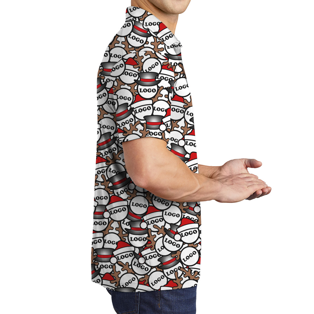 Santa And Antlers Repeat Pattern Polo Shirt Christmas Custom Logo