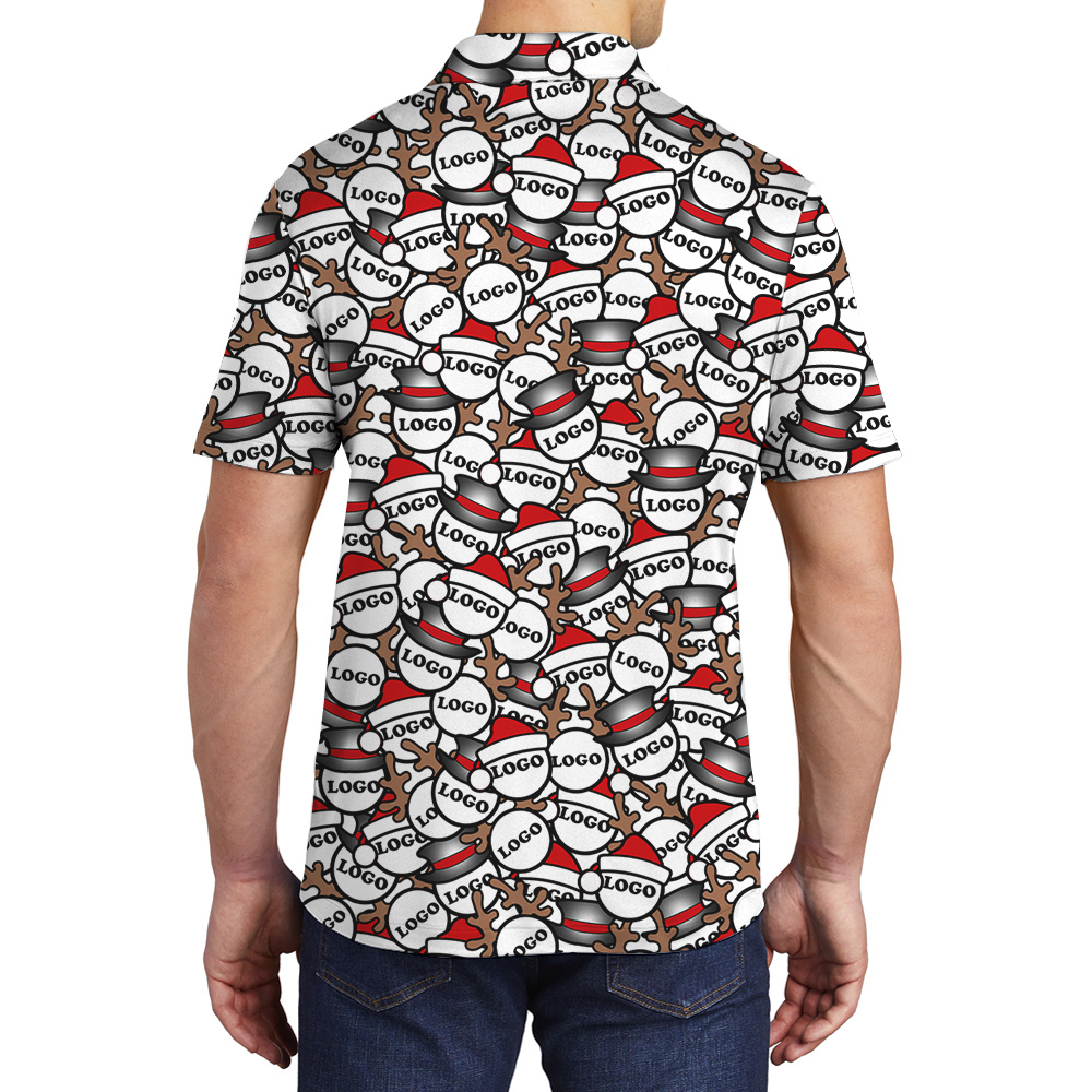 Santa And Antlers Repeat Pattern Polo Shirt Christmas Custom Logo