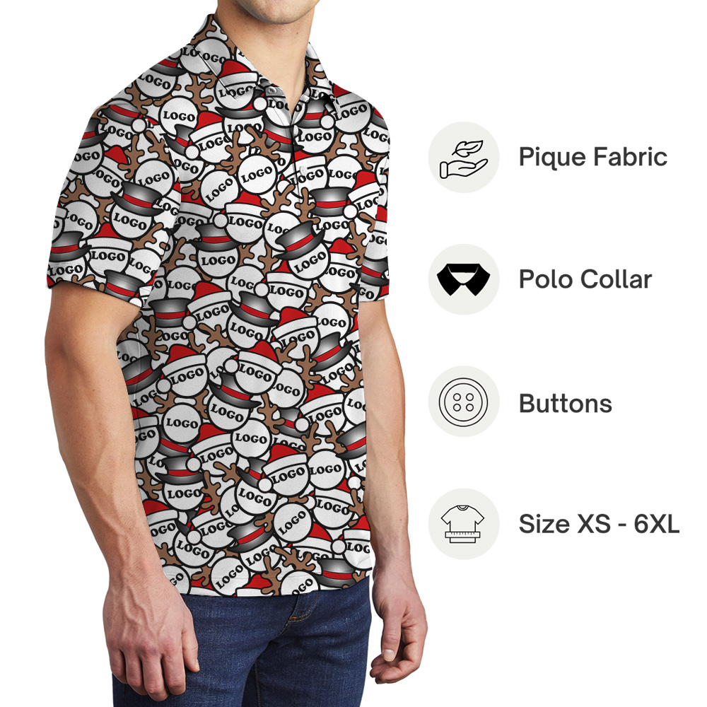 Santa And Antlers Repeat Pattern Polo Shirt Christmas Custom Logo