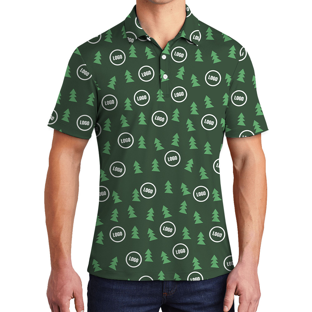 Multi Color Christmas Tree Forest Custom Logo Polo Shirt