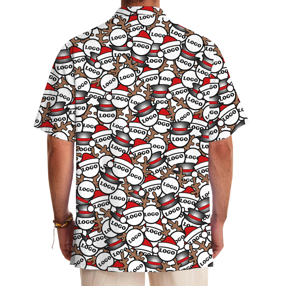 Santa And Antlers Repeat Pattern Hawaiian Shirt Christmas Custom Logo