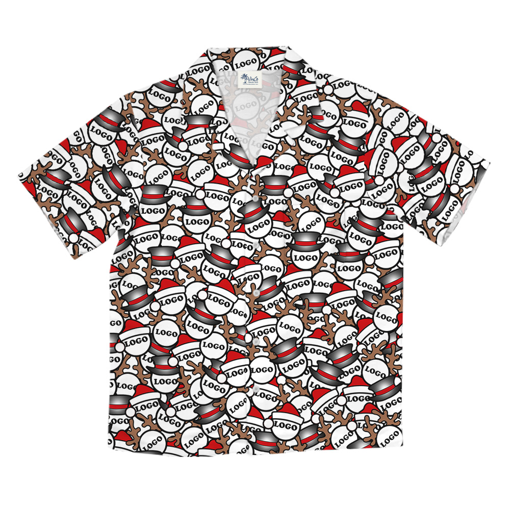 Santa And Antlers Repeat Pattern Hawaiian Shirt Christmas Custom Logo
