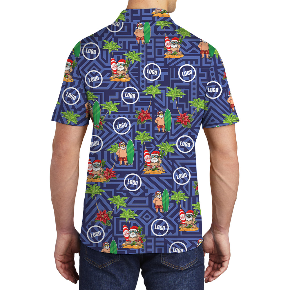 Geometric Blue Surfing Santa Tropical Polo Shirt Christmas Custom Logo