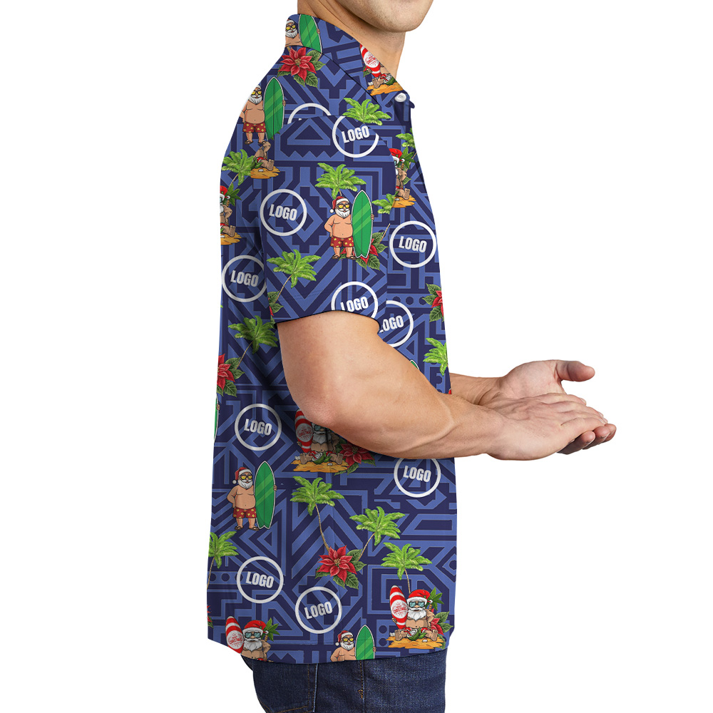 Geometric Blue Surfing Santa Tropical Polo Shirt Christmas Custom Logo