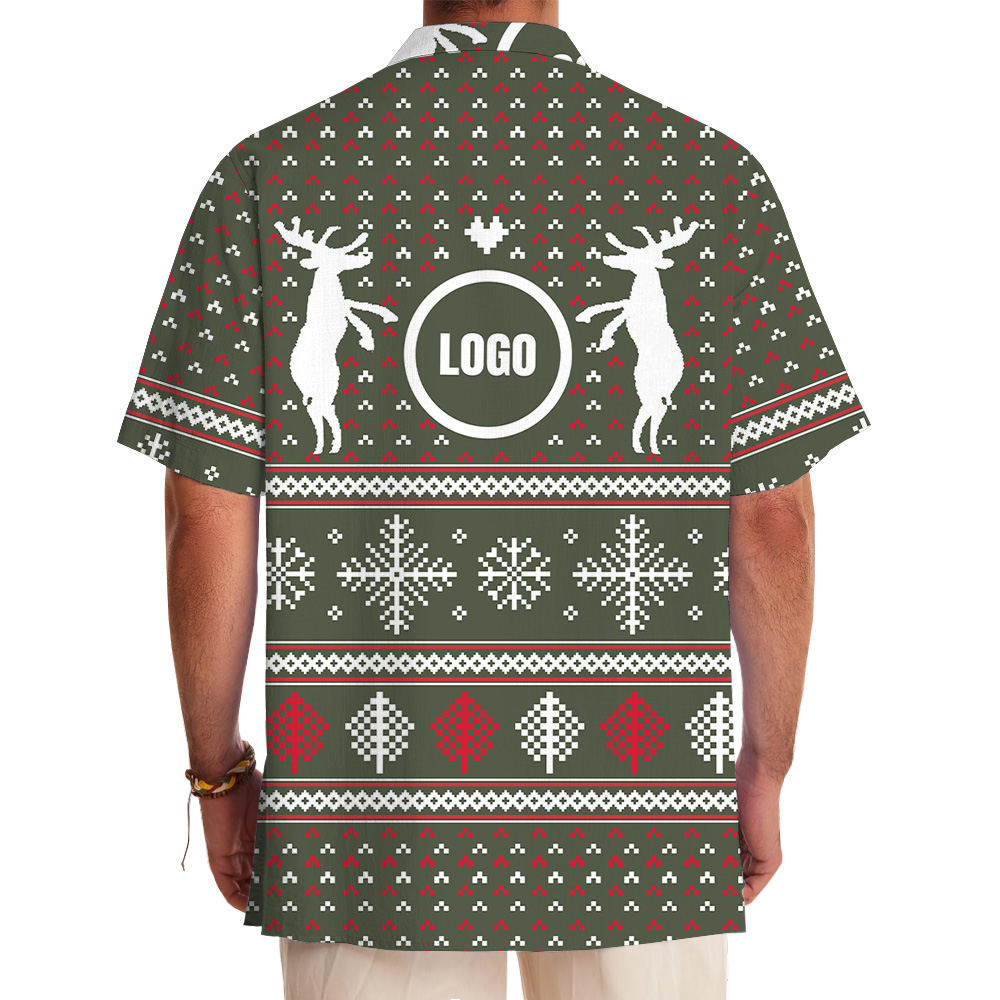 Two Reindeer Hold Custom Logo Hawaiian Shirt Christmas