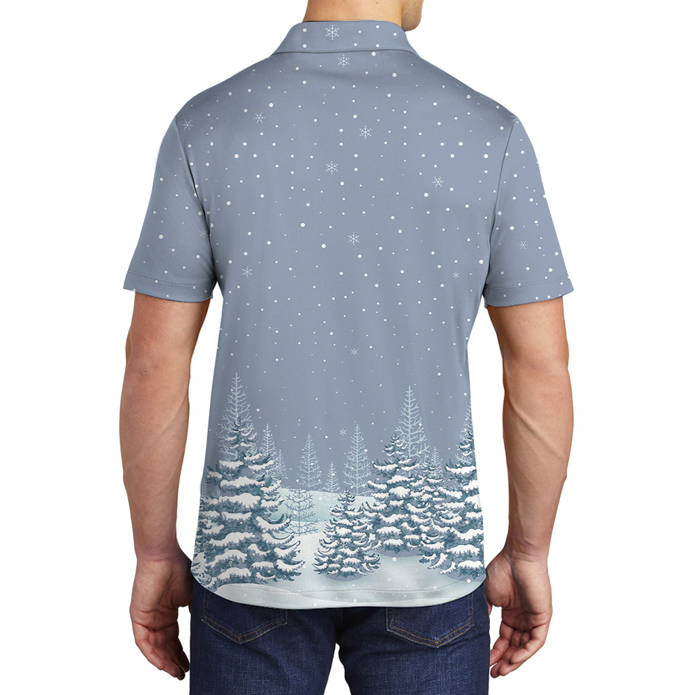 Snowfall Winter Forest Custom Logo Christmas Polo Shirt