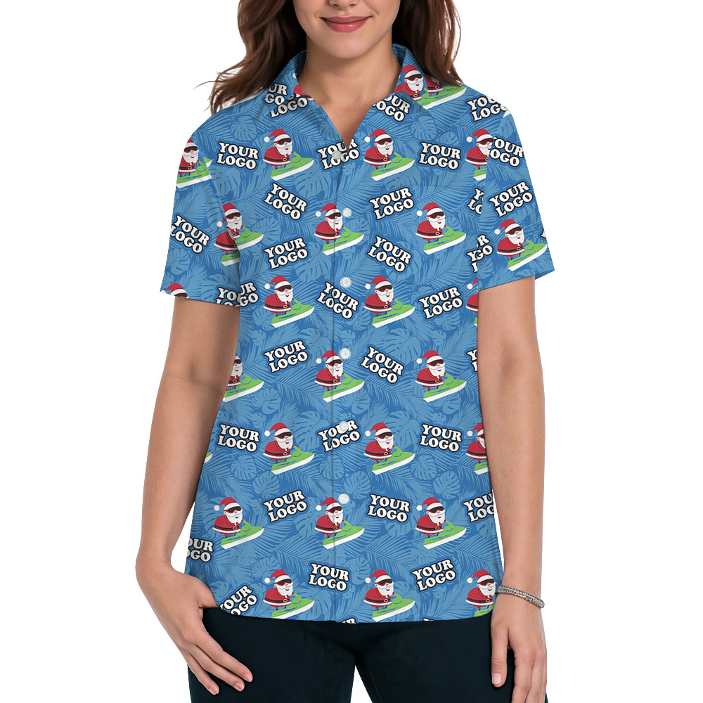 Beach Santa Surfboard Christmas Custom Logo Hawaiian Shirt