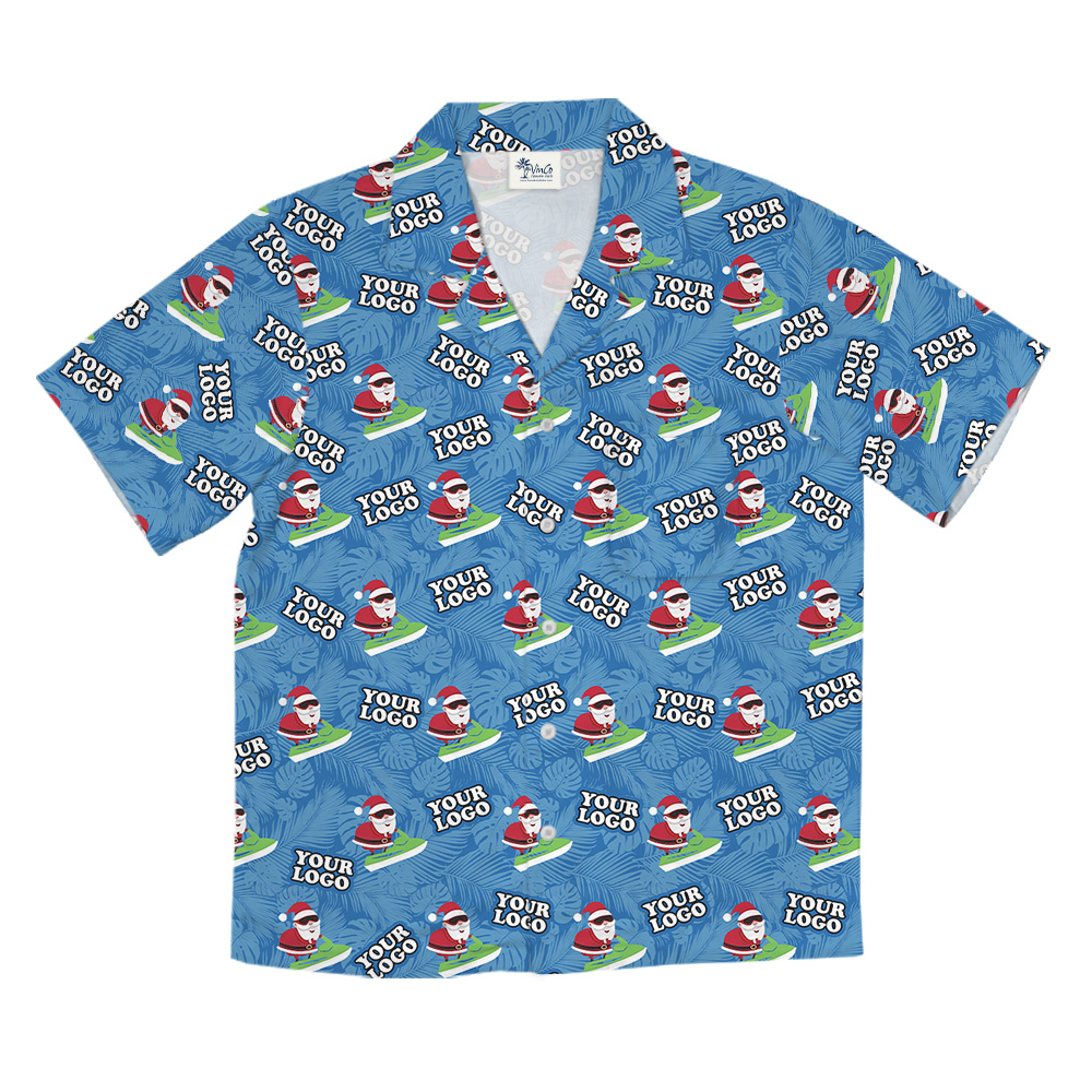 Beach Santa Surfboard Christmas Custom Logo Hawaiian Shirt