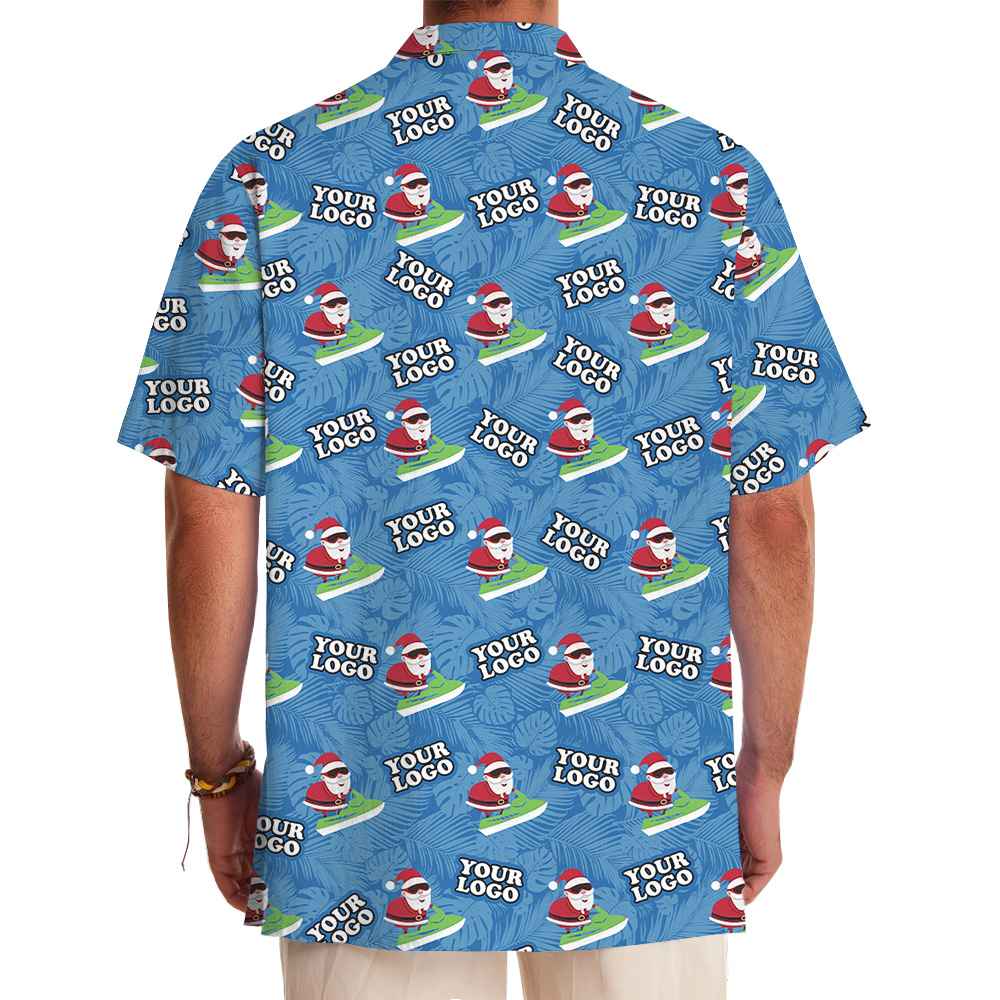 Beach Santa Surfboard Christmas Custom Logo Hawaiian Shirt
