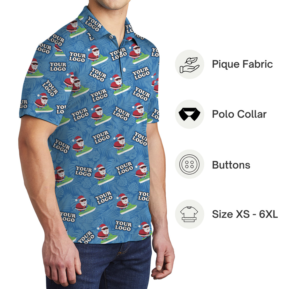 Beach Santa Surfboard Christmas Custom Logo Polo Shirt