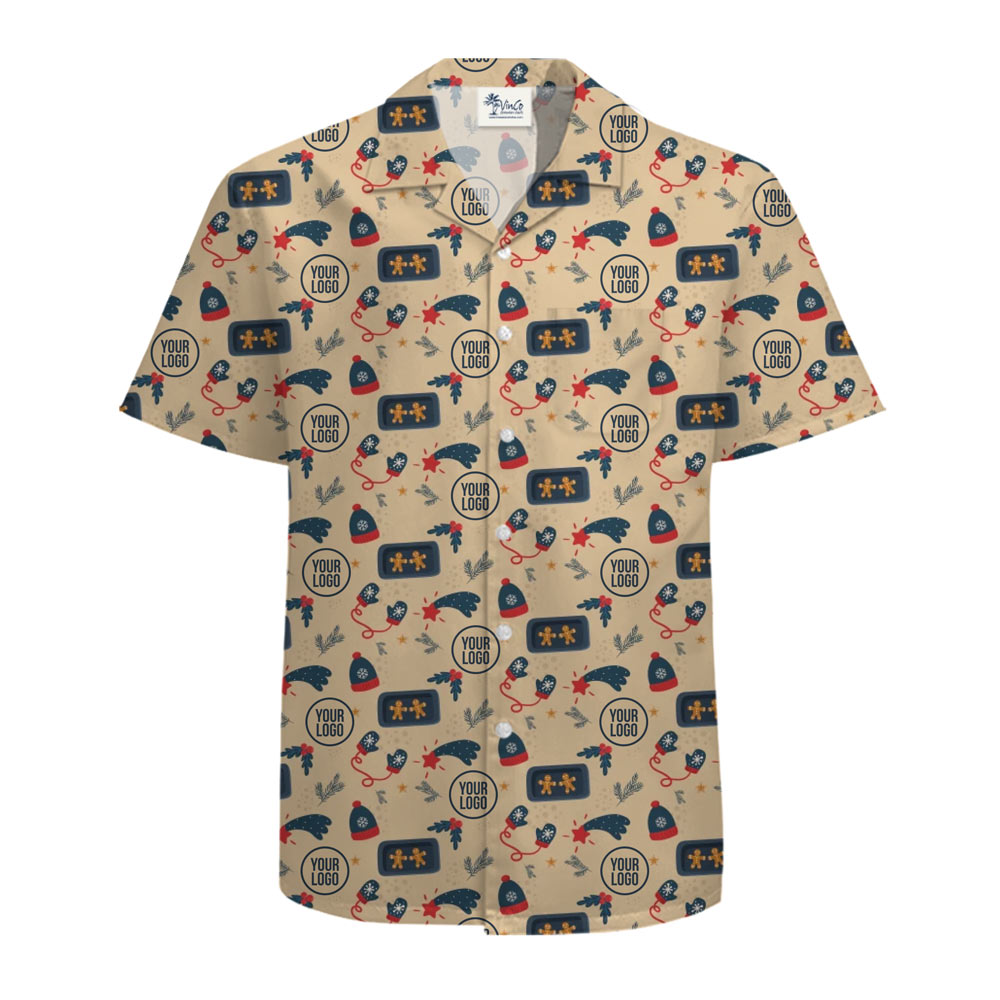 [Live Preview] Gingerbread Christmas Custom Logo Hawaiian Shirt