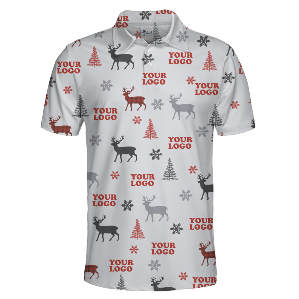 [Live Preview] Christmas Tree Custom Logo Reindeer Polo Shirt