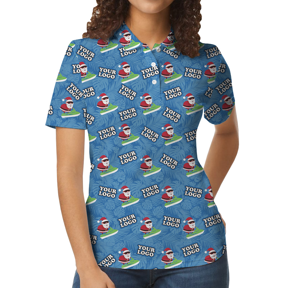 Beach Santa Surfboard Christmas Custom Logo Polo Shirt