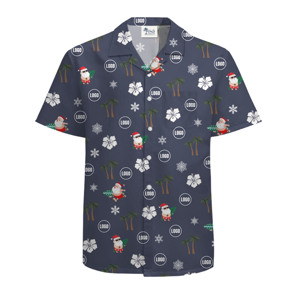 [Live Preview] Tropical Christmas Happy Santa Custom Logo Hawaiian Shirt