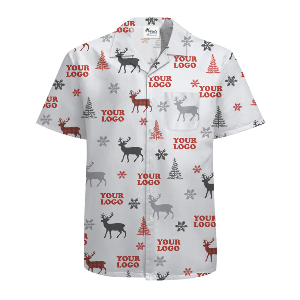 [Live Preview] Christmas Tree And Reindeer Custom Logo Hawaiian Shirt