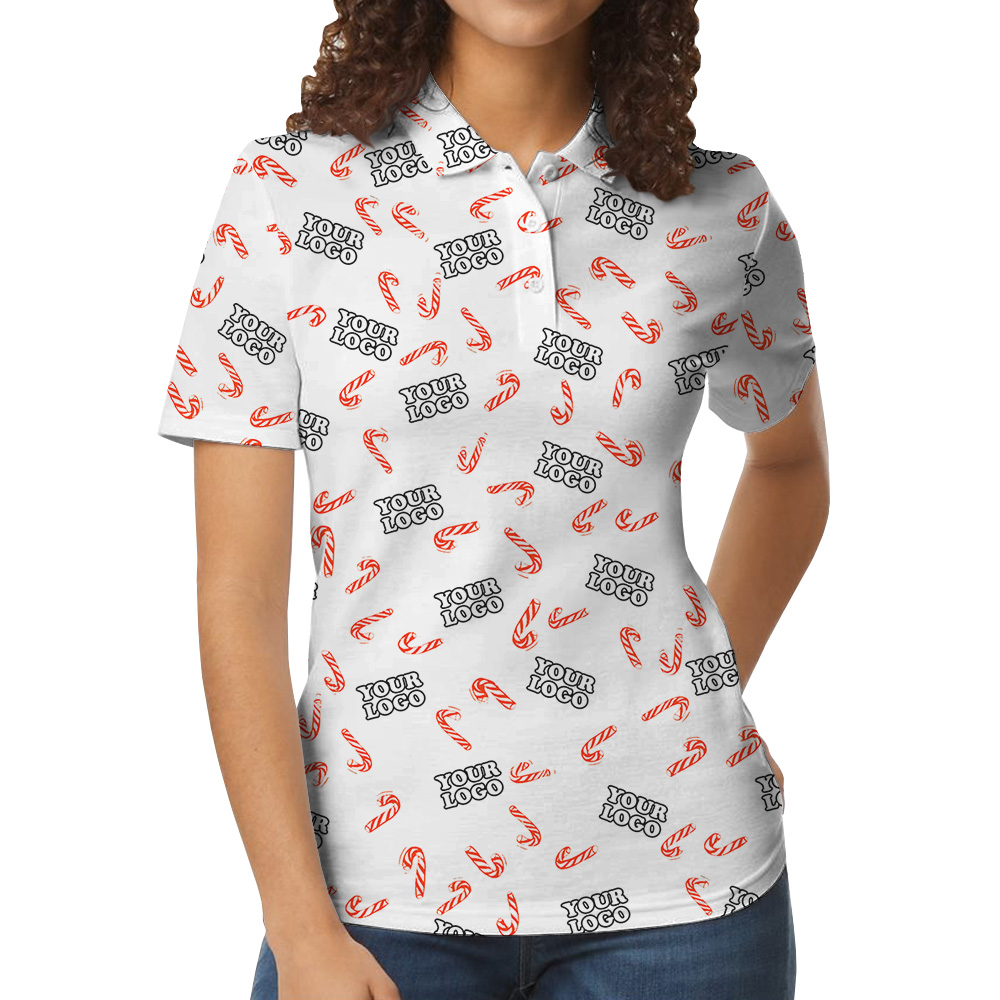 Christmas Candy Cane Polo Shirt With Custom Logo