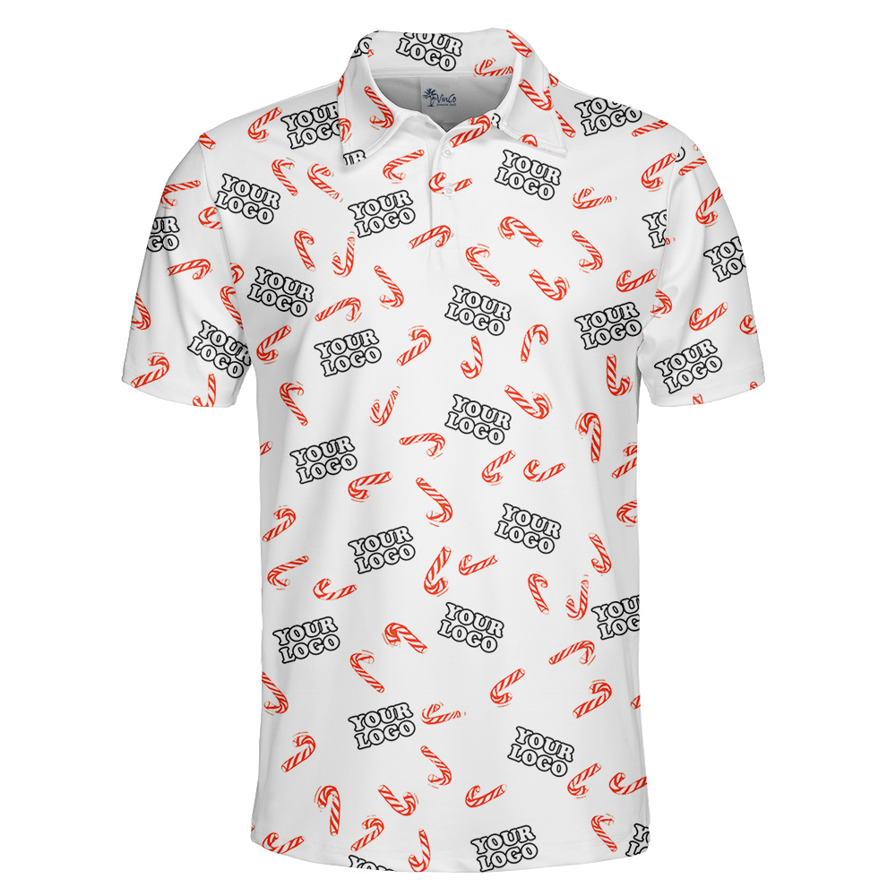 Christmas Candy Cane Polo Shirt With Custom Logo