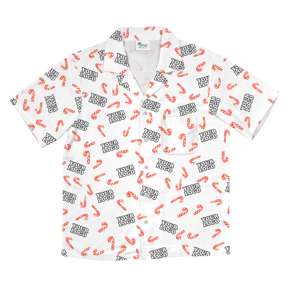 Christmas Candy Cane Custom Logo Hawaiian Shirt