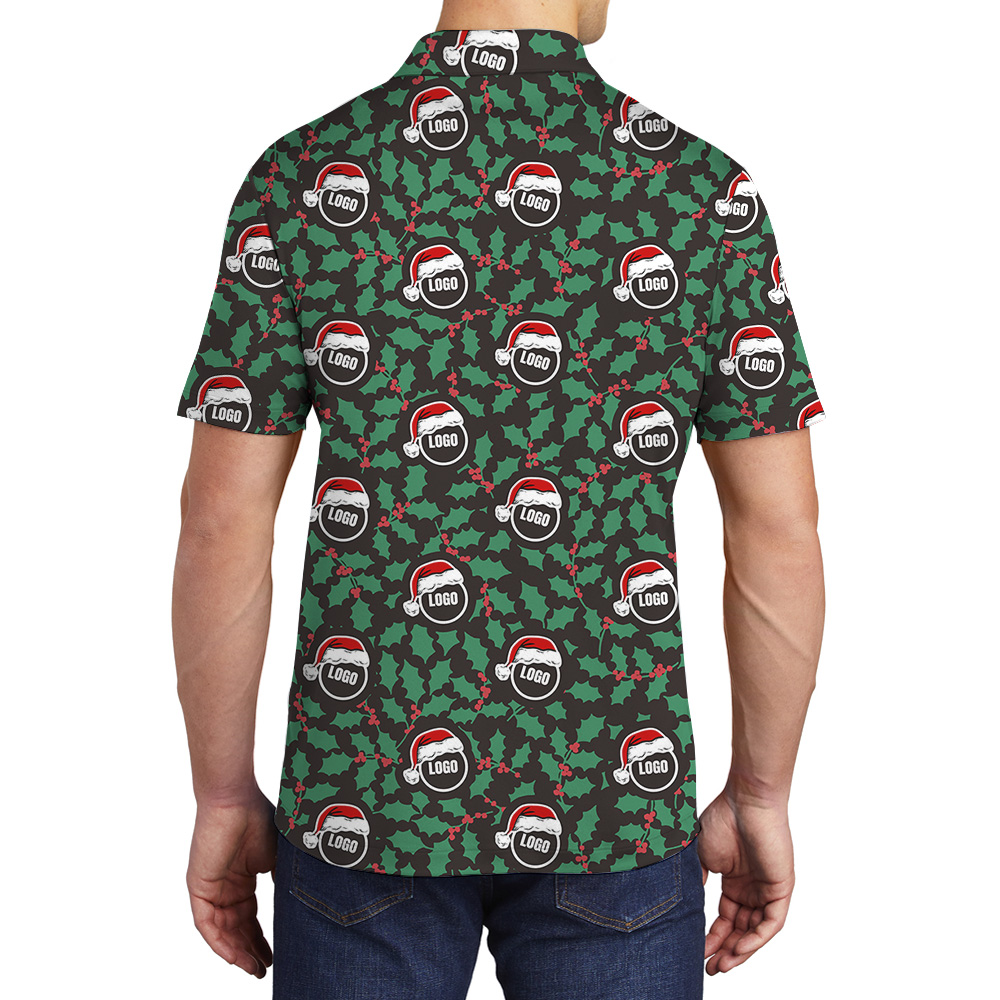 Custom Logo Christmas Holly Polo Shirt