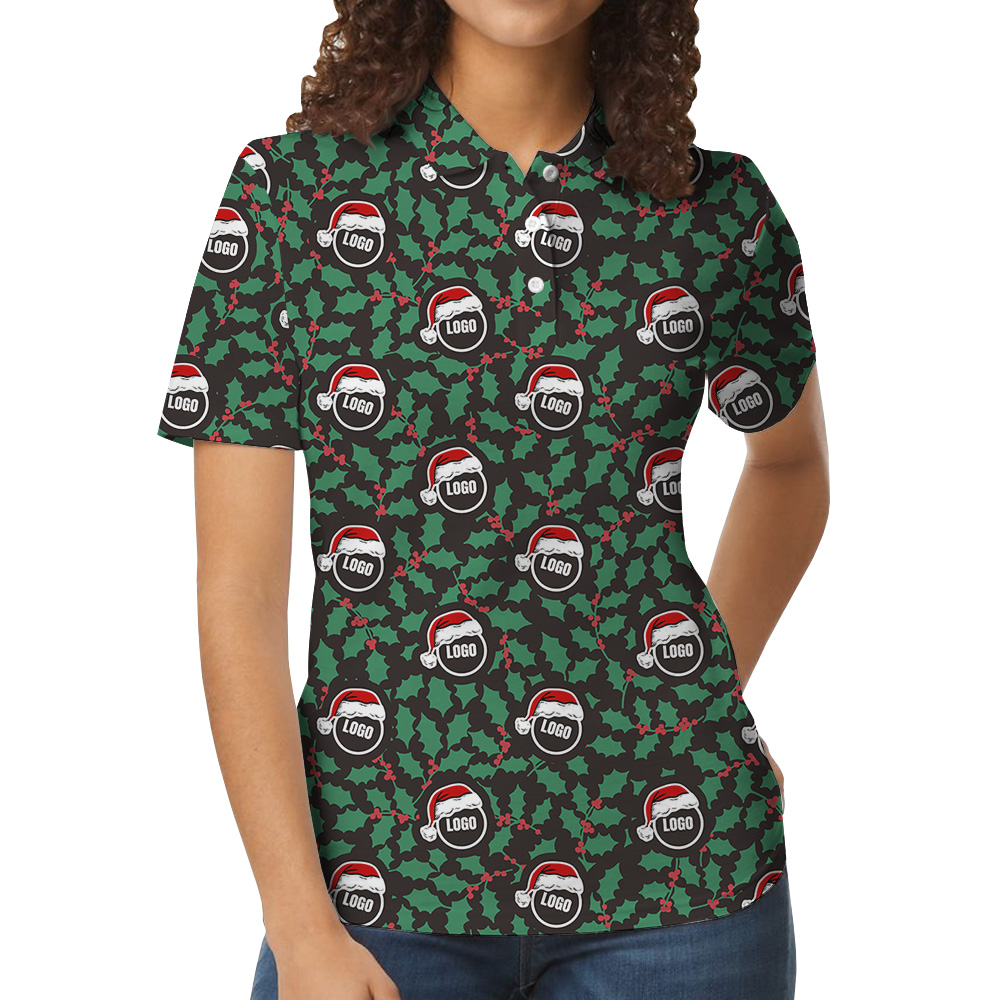 Custom Logo Christmas Holly Polo Shirt