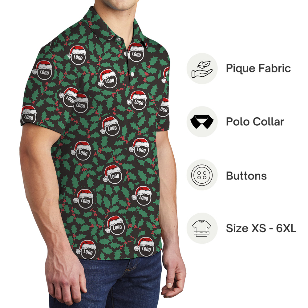 Custom Logo Christmas Holly Polo Shirt