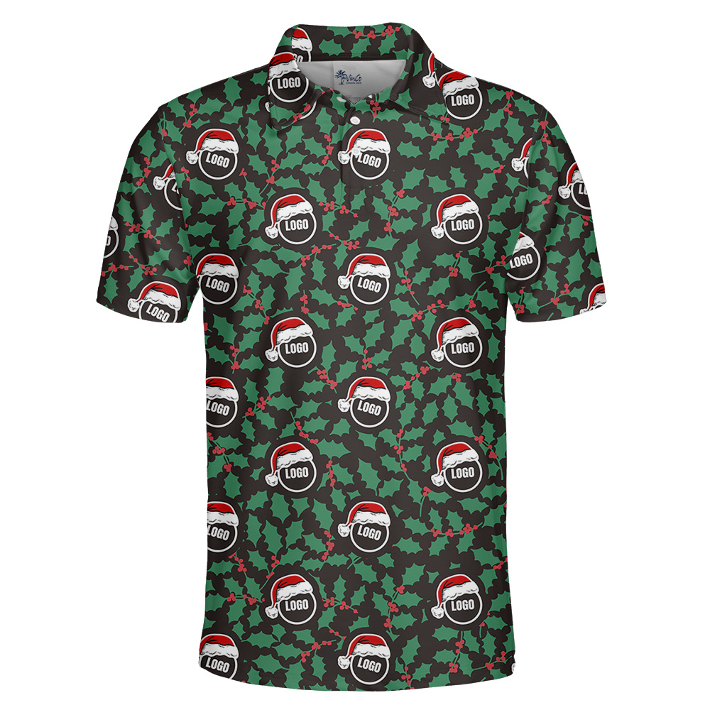 Custom Logo Christmas Holly Polo Shirt