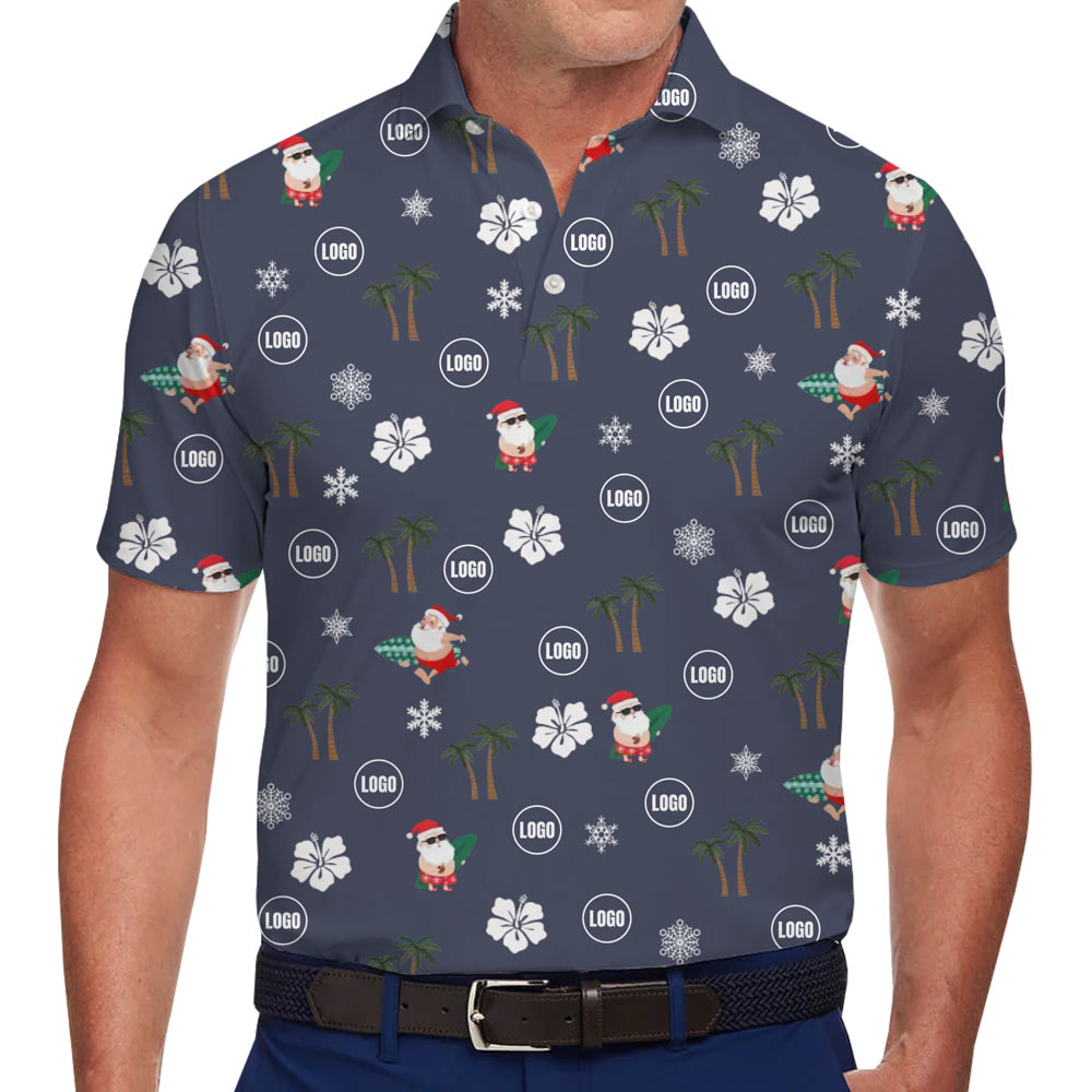 [Live Preview] Happy Santa Tropical Christmas Custom Logo Polo Shirt - variant image 1