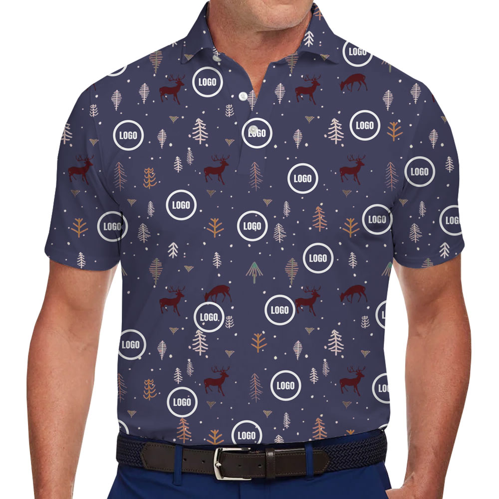 [Live Preview] Christmas Custom Logo Reindeer Forest Polo Shirt - variant image 1