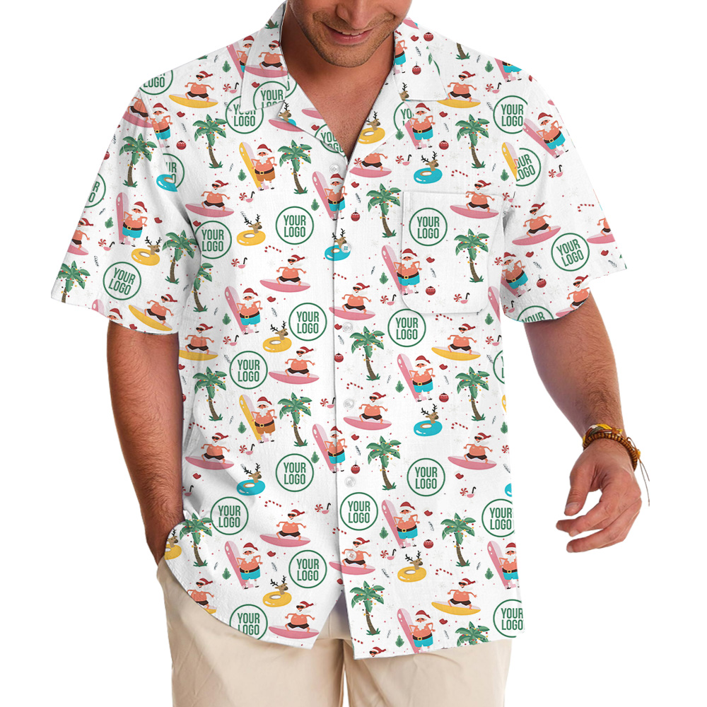 Beachside Santa Custom Logo Christmas Hawaiian Shirt - variant image 1