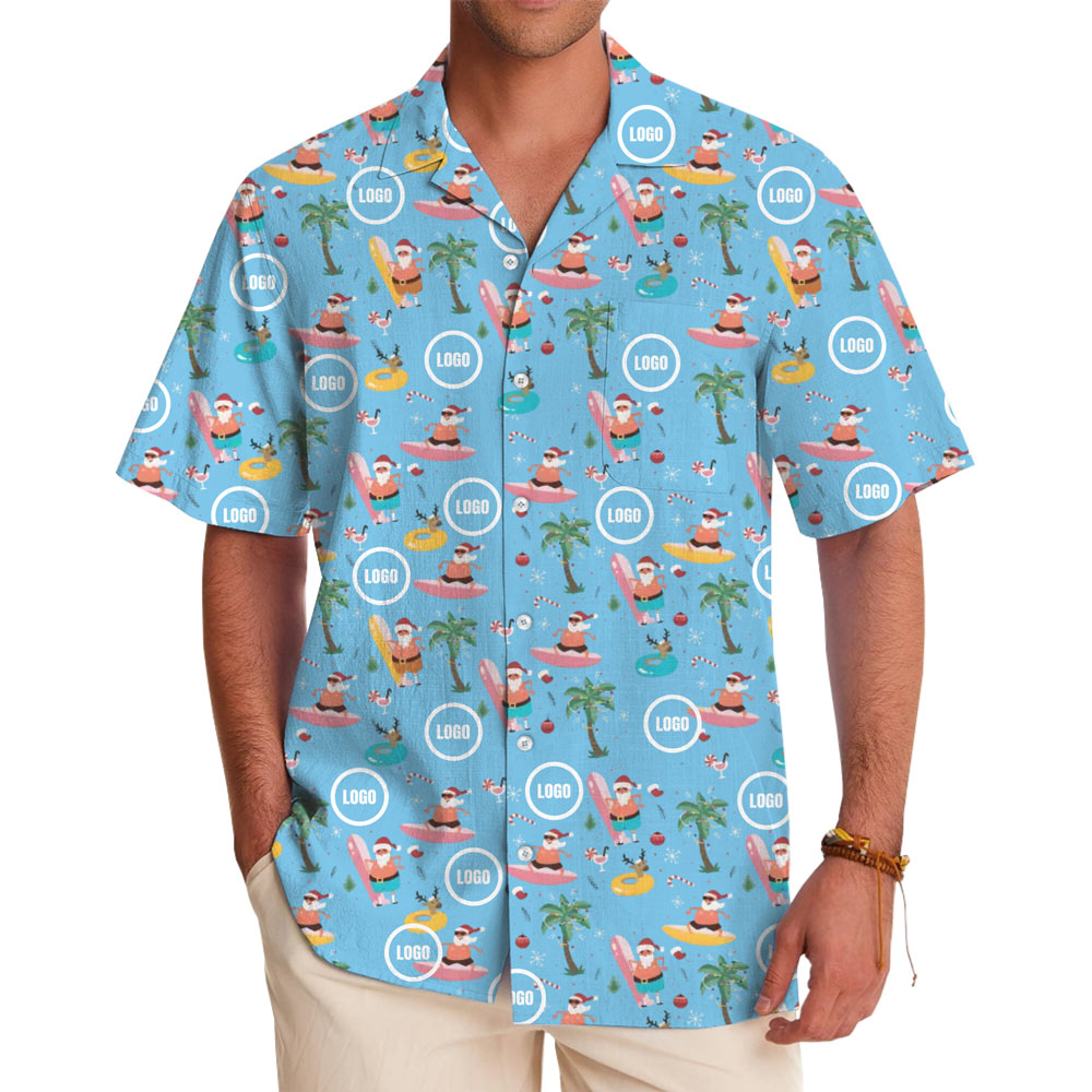 [Live Preview] Naughty Christmas Custom Logo Santa Hawaiian Shirt - variant image 1