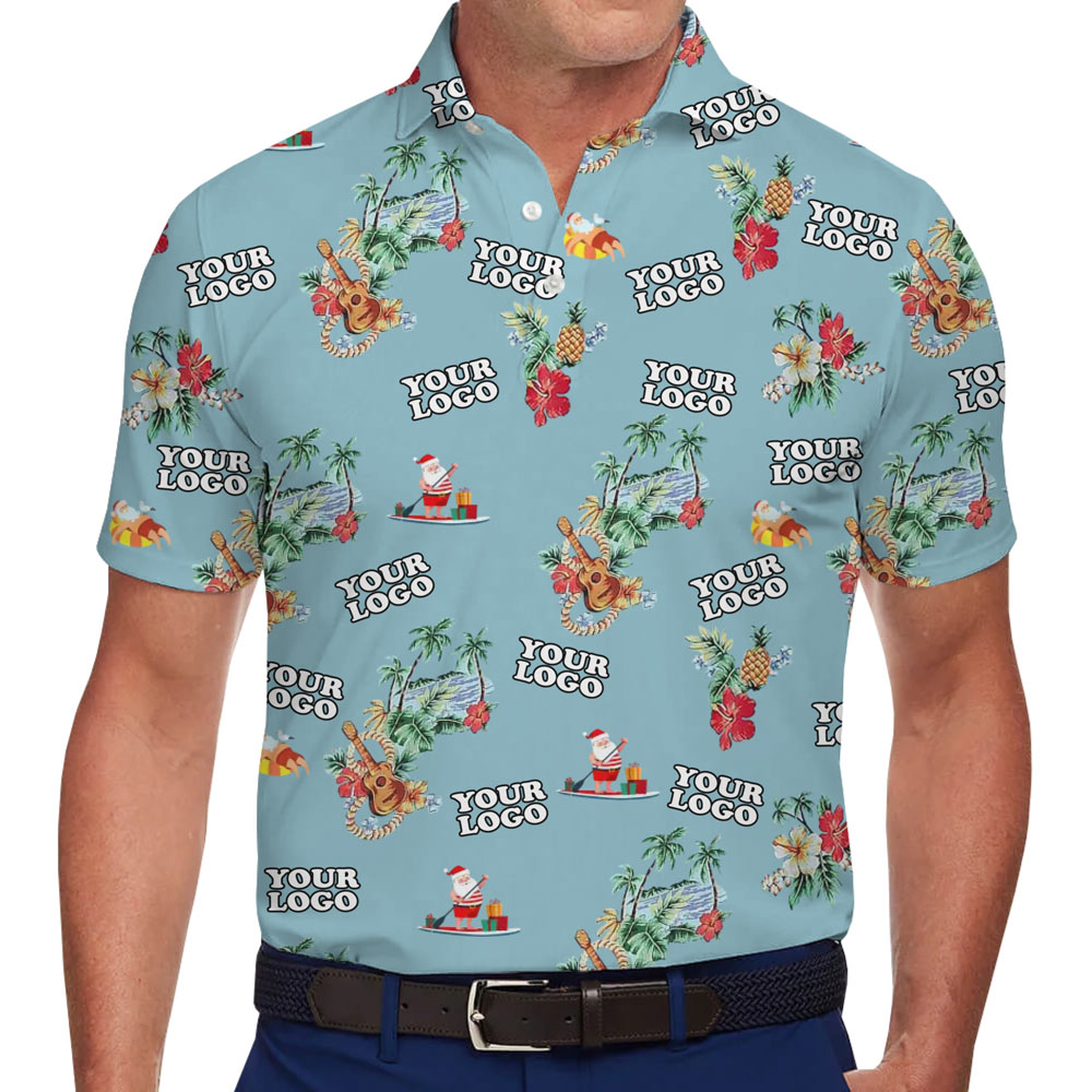 [Live Preview] Custom Logo Christmas Santa Tropical Beach Polo Shirt - variant image 1