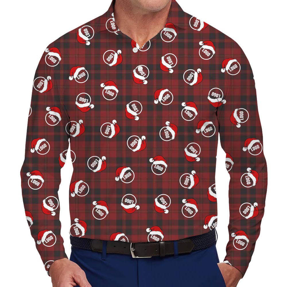 [Live Preview] Custom Logo Christmas Flannel Long Sleeves Polo Shirt - variant image 1