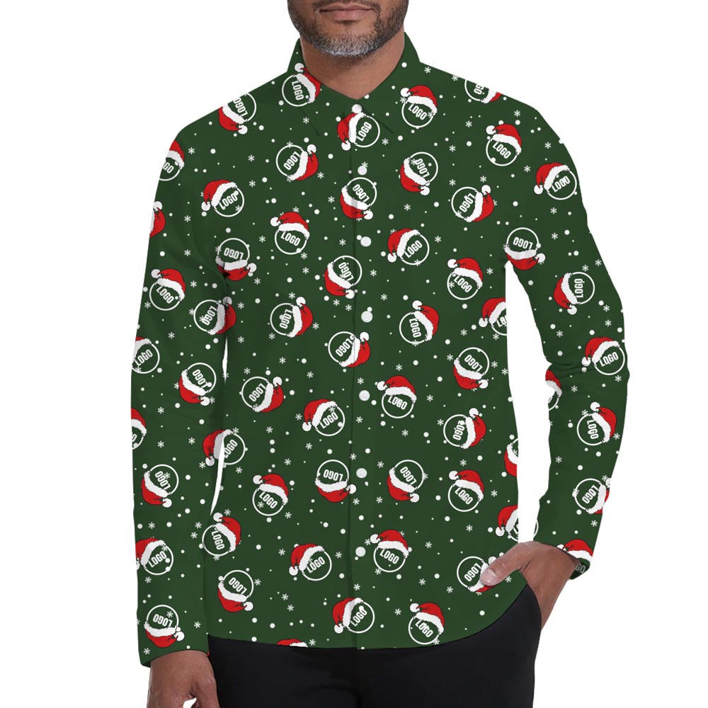 [Live Preview] Custom Logo Christmas Long Sleeves Button Shirt - variant image 1
