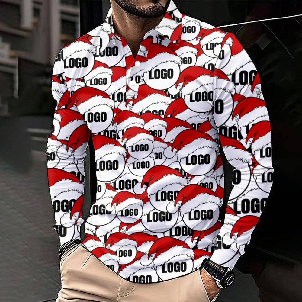 Custom Multiple Logos Christmas Long Sleeves Polo Shirt - variant image 1
