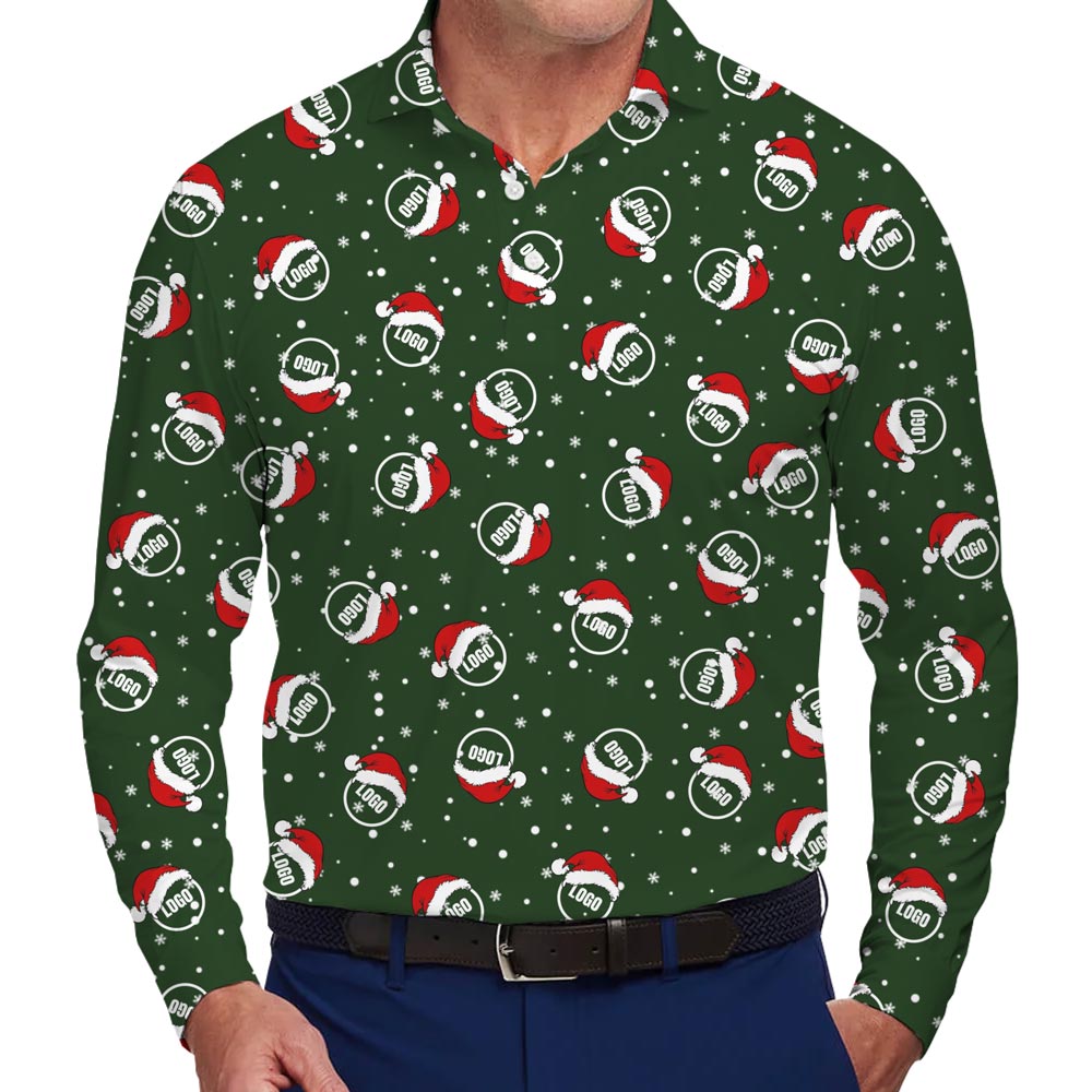 [Live Preview] Custom Logo Christmas Long Sleeve Polo Shirt - variant image 1