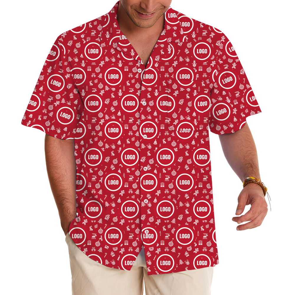 Red Custom Logo Christmas With Small Icons Hawaiian Shirt - variant image 1
