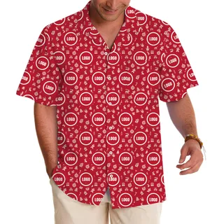 Red Custom Logo Christmas With Small Icons Hawaiian Shirt